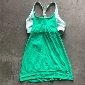 Lululemon green tank with built in bra, size 10